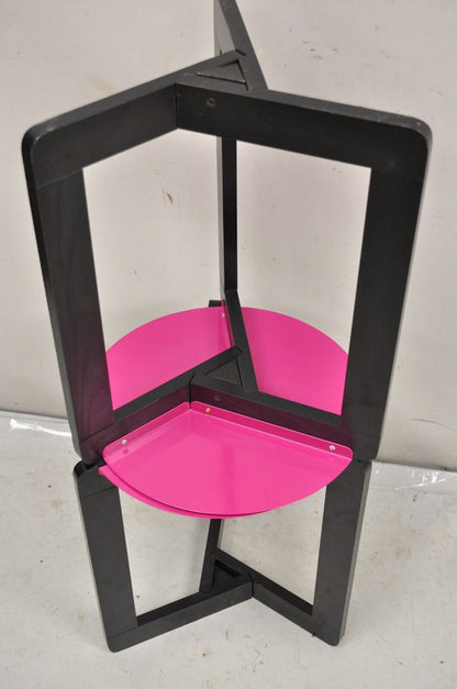 Vintage Memphis Style Steel and Wood Pink Tripod Side Table - A Pair