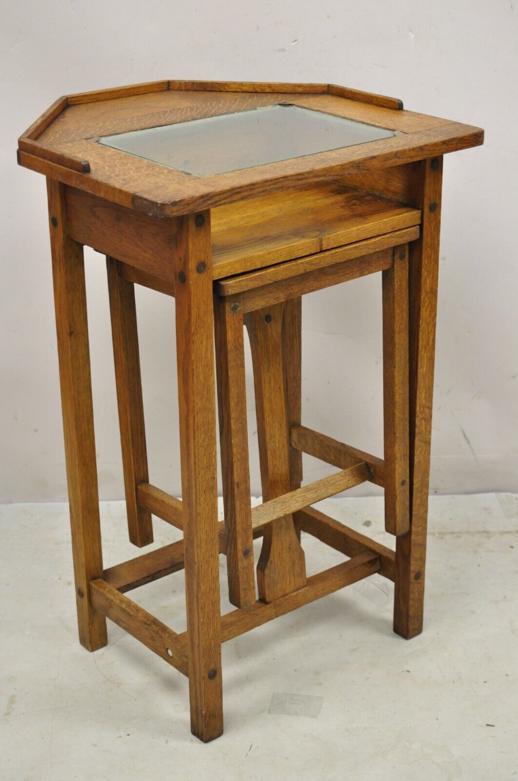 Antique H.T. Cushman Betumal Oak Telephone Stand Small Child's Desk