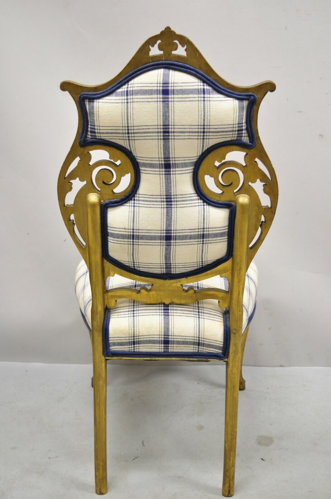 Antique French Victorian Gold Giltwood Scroll Carved Accent Side Chair