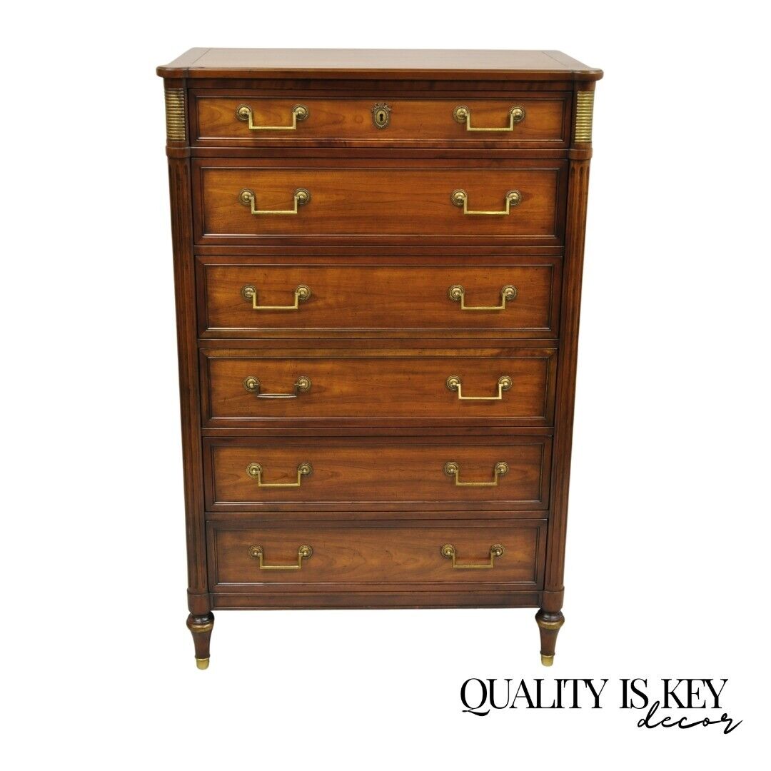 Kindel Milano Louis XVI Style 6 Drawer Highboy Cherry Wood Tall Chest Dresser