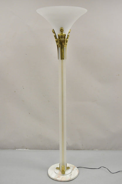 Vintage Art Deco Style Figural Frosted Acrylic and Glass Torchiere Floor Lamp