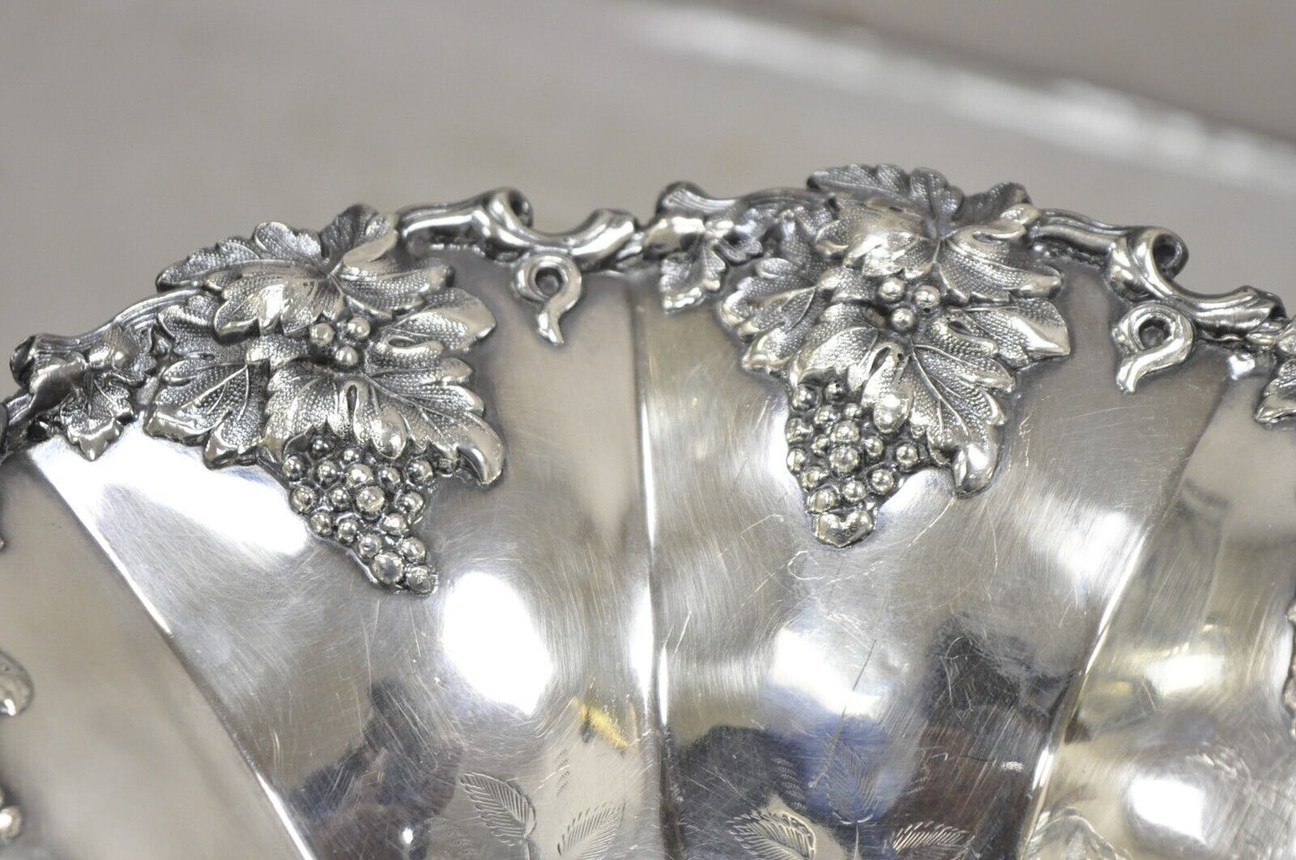 Antique English Victorian Grapevine Cluster Silver Plated Fruit Bowl Basket