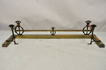 Antique French Art Nouveau Bow and Bellflower 52" Brass Fireplace Fender