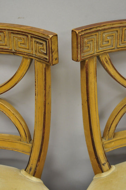 6 Hollywood Regency Italian Neoclassical Greek Key Painted Dining Room Chairs