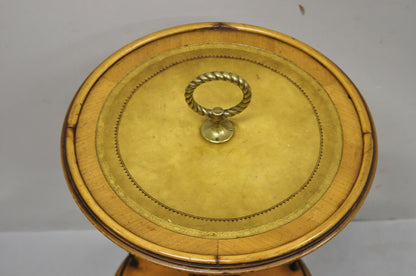 Weiman Heirloom Small Leather Top Round Smoking Stand Side Table Brass Ring