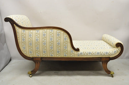 Vintage Regency Style Carved Mahogany Saber Leg Chaise Lounge Sofa Recamier