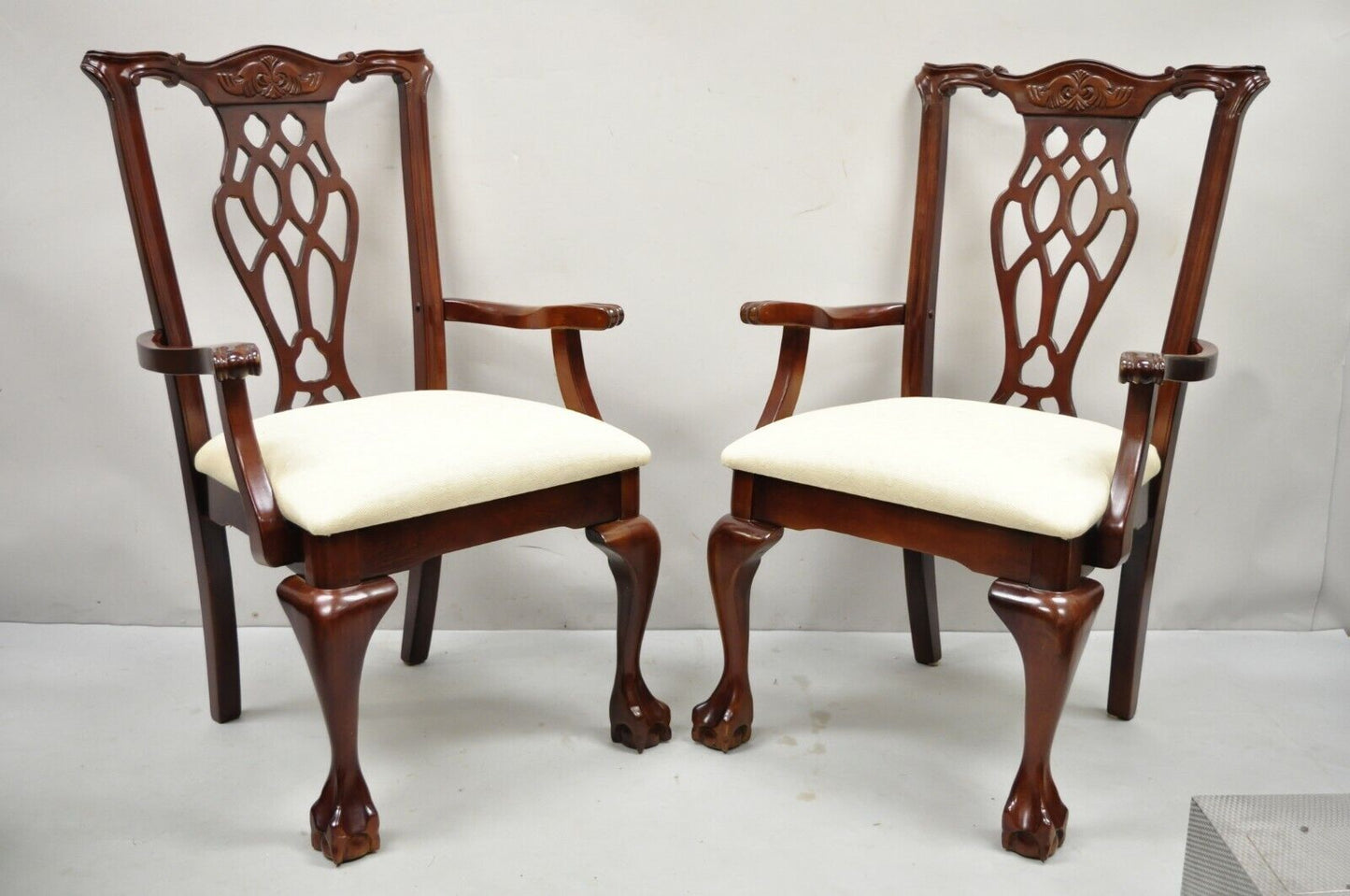 Vintage Chippendale Style Cherry Wood Dining Arm Chair by Master Design - a Pair