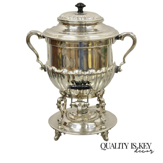 English Regency Style Silver Plated Urn Coffee Dispenser Samovar Pot and Burner