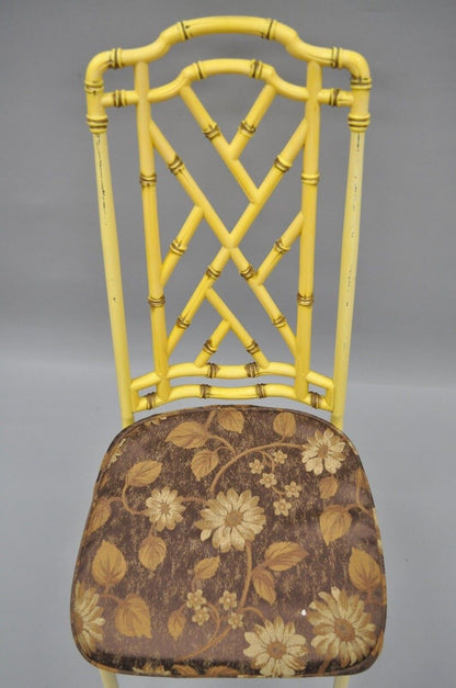 Yellow Hollywood Regency Metal Faux Bamboo Dining Chair Vtg Chinese Chippendale