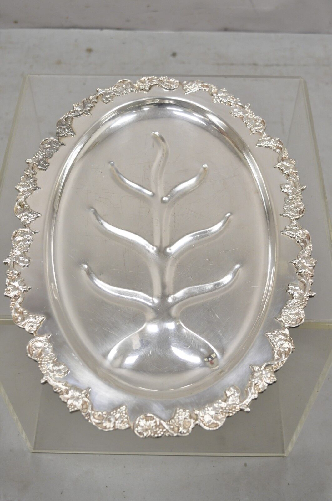 Vintage Victorian Style Silver Plated Oval Footed Meat Cutlery Platter Tray