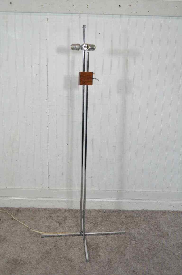 Adjustable Chrome and Walnut Floor Lamp by Hans Eichenberger Mid Century Modern