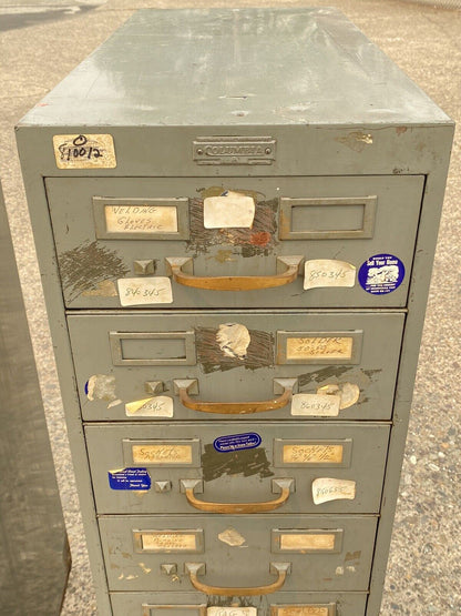 Vintage Columbia Steel Equip Green Metal 10 Drawer Industrial File Cabinet (B)