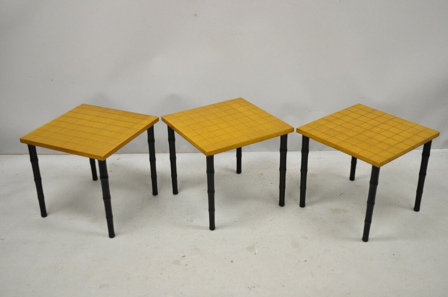 Set of 3 Vintage Faux Bamboo Mid Century Modern Nesting Snack Side Tables