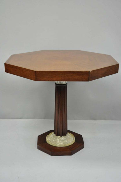 Pair of Art Deco Octagonal Mahogany & Lucite Pedestal Side Tables Grosfeld House