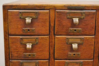 Antique Oak Euro SoleMakers Card Catalog 12 Drawer Apothecary File Cabinet