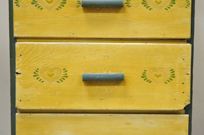 Antique Shabby Chic Yellow Green Distress Painted 4 Drawer Dresser Nightstand