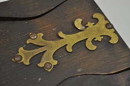 Antique Mission Oak & Brass Arts & Crafts Folding Bookends Book Holder Stand
