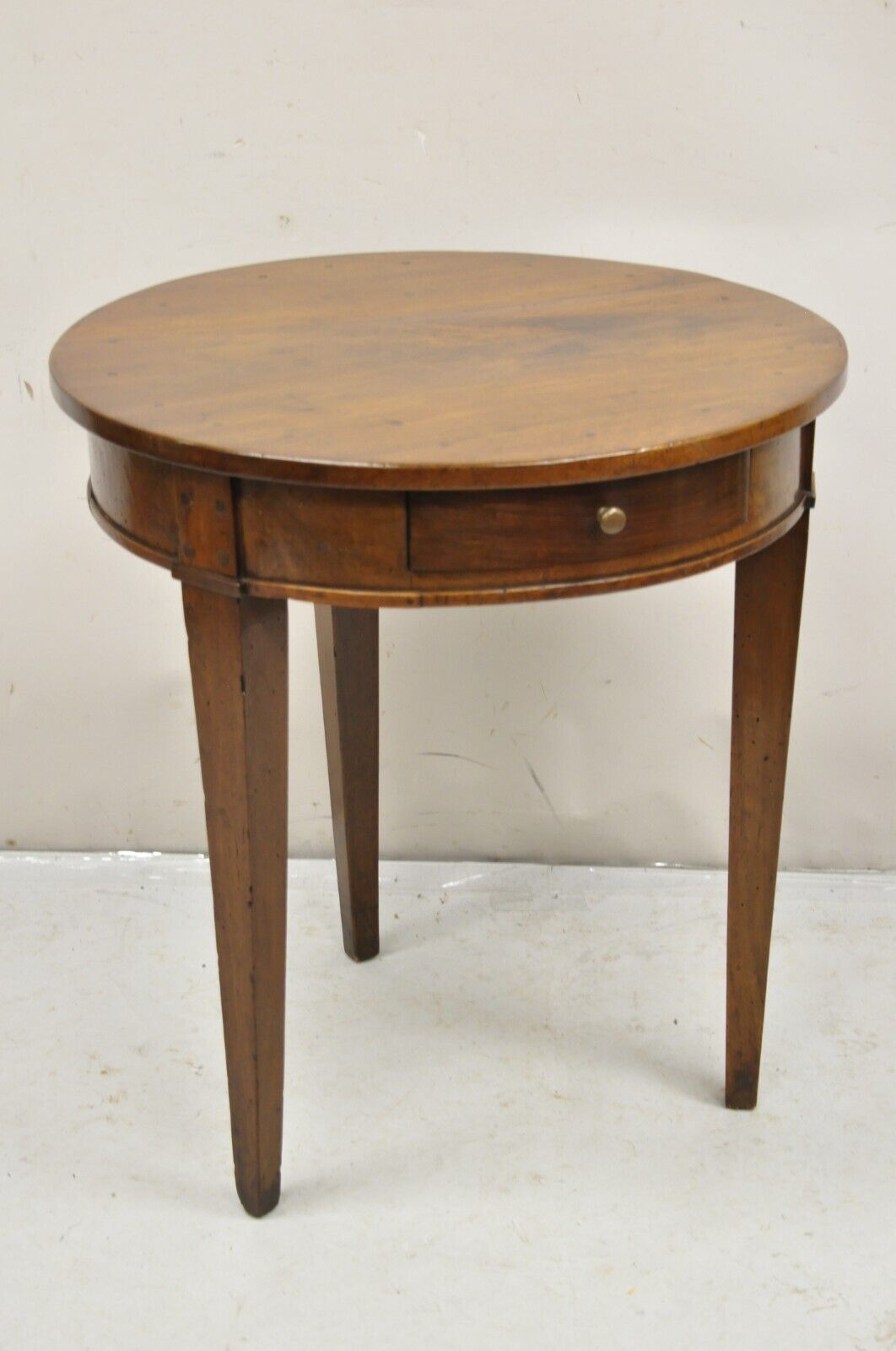 Antique Italian Biedermeier Country Provincial Cherry 1 Drawer Round Side Table