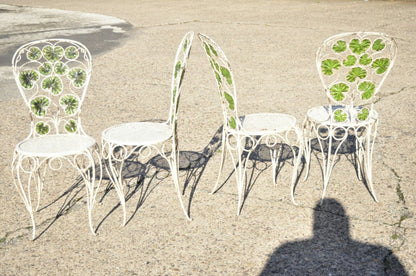 French Art Nouveau Green Flower Maple Leaf Garden Patio Dining Set - 5 Piece Set