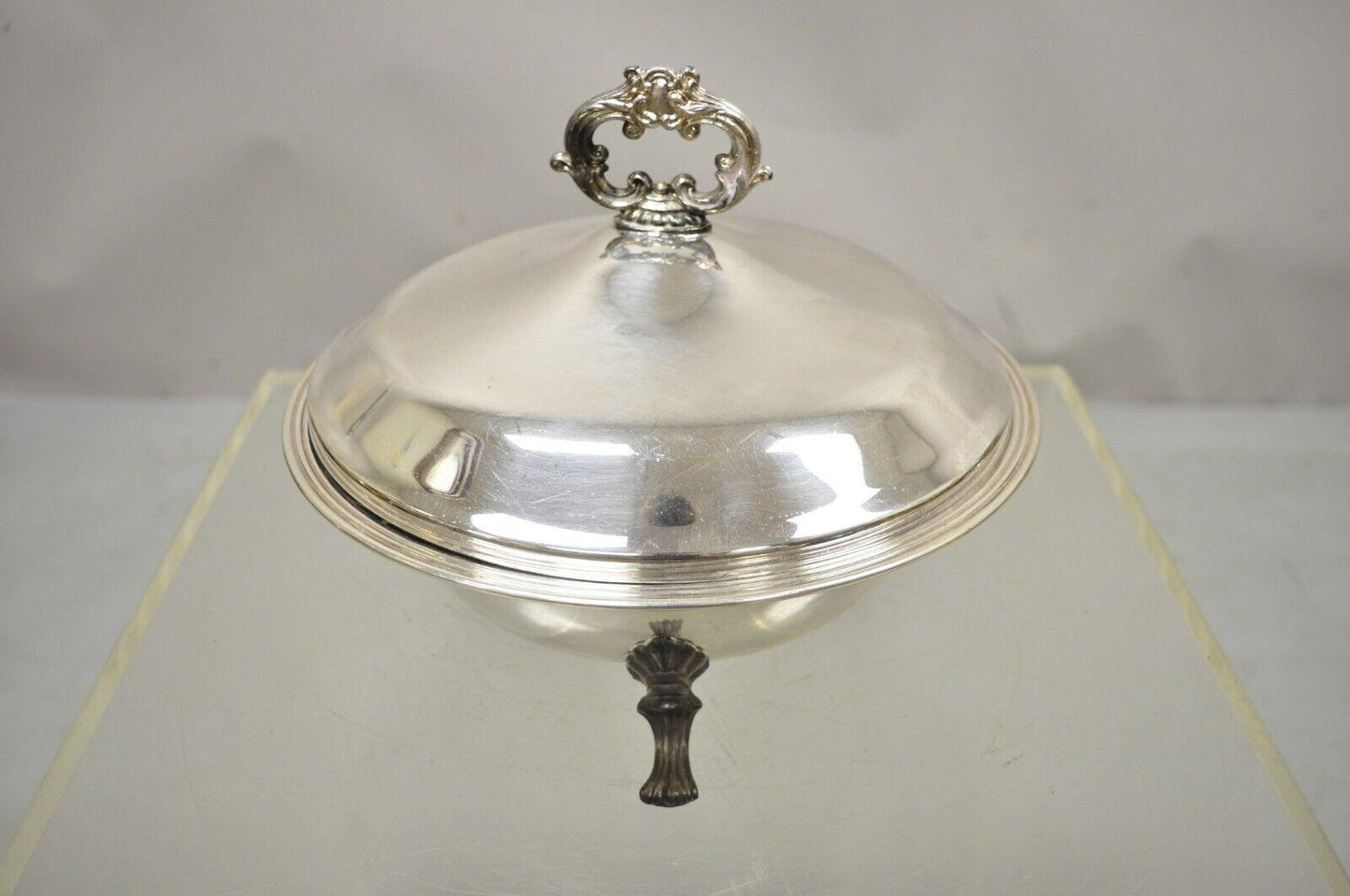 FB Rogers Silver Plate 1158 Covered Serving Dish Bowl Platter Pyrex Liner