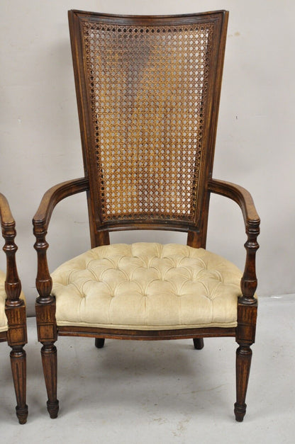 Vintage Hollywood Regency Tall Cane Back Fireside Lounge Armchairs - a Pair