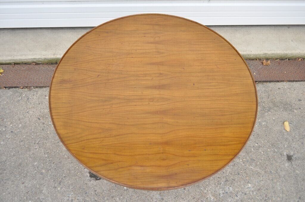 Vintage French Country Provincial Round Cherry Occasional Side Table w/ Drawer