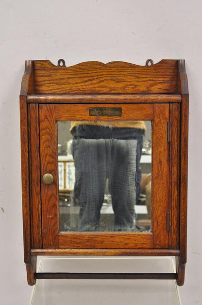 Antique Champion Towel Supply Oak Wood Bathroom Mirror Vanity Medicine Cabinet