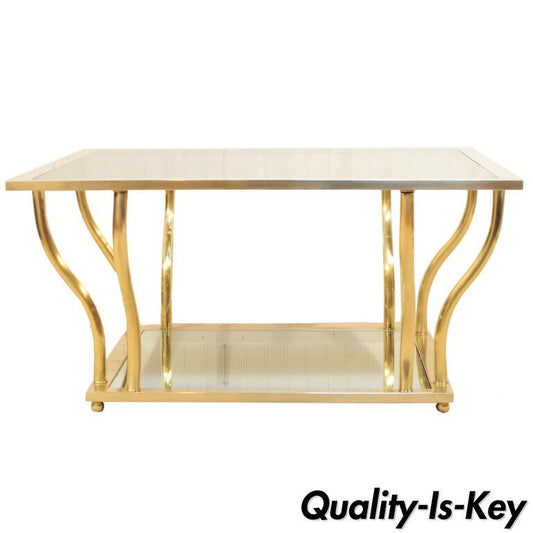 Italian Modern Brass and Glass Hollywood Regency Sculptural 2 Tier Coffee Table