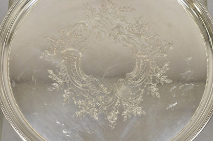 Vintage Victorian Style 17.5" Round Floral Etched Serving Platter Tray