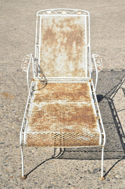 Vintage Woodard Wrought Iron Rose Pattern Adjustable Garden Chaise Lounge Chair