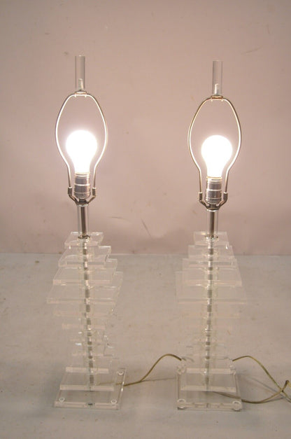 Vintage Stacked Lucite Mid Century Modern Table Lamps - a Pair