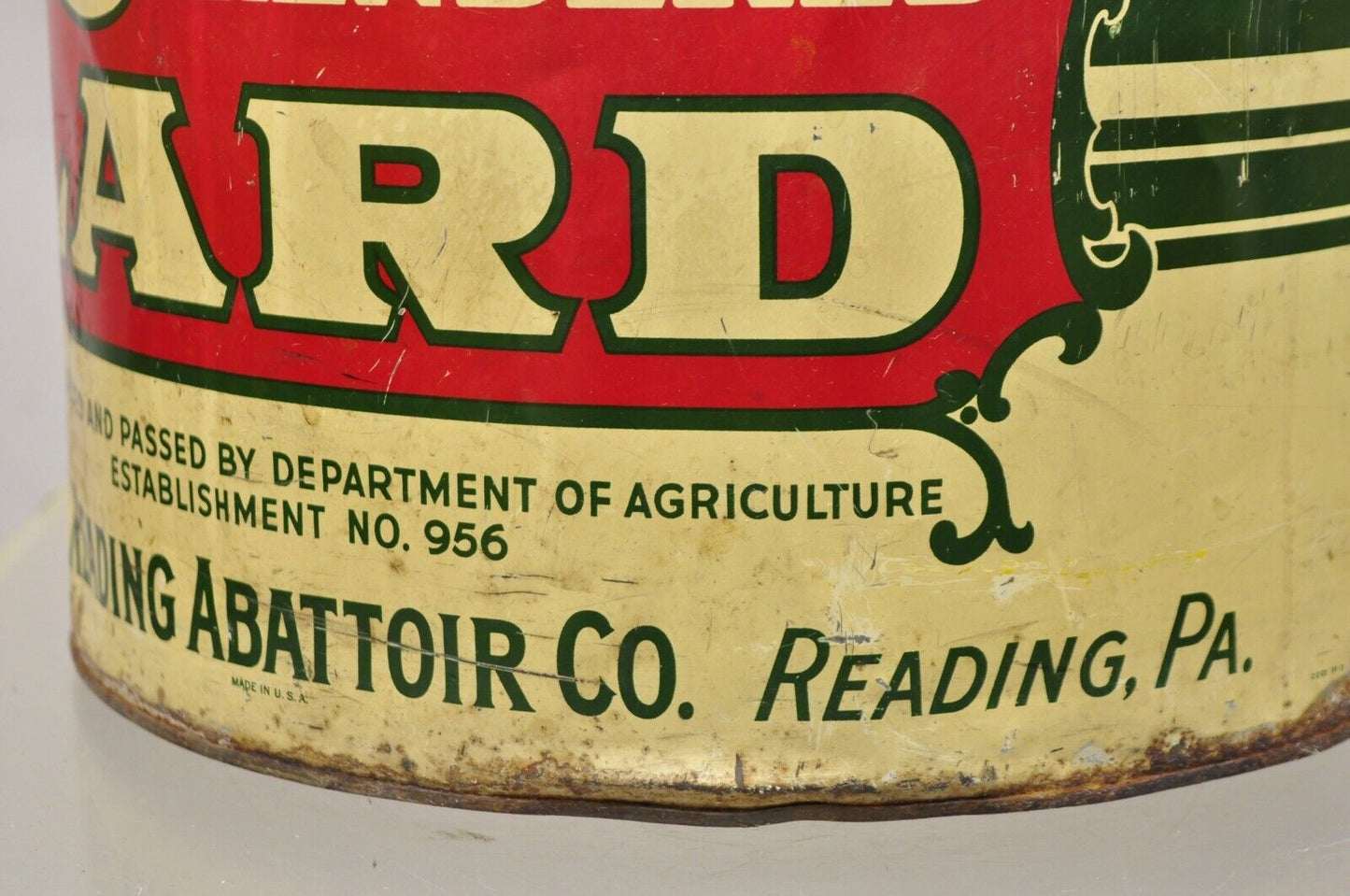 Antique Raco 25 lbs. Advertising Lard Tin Can Reading PA Twin Handles