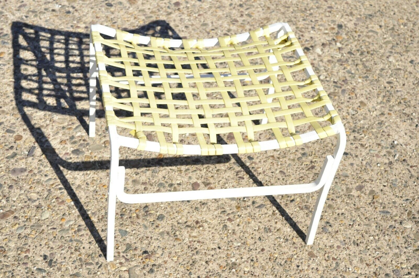 Medallion Mid Century Aluminum Yellow Vinyl Strap Patio Lounge Chair and Ottoman