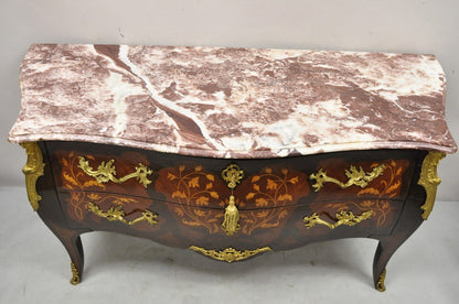 French Louis XV Style Marble Top Bombe Commode Dresser Bronze Ormolu