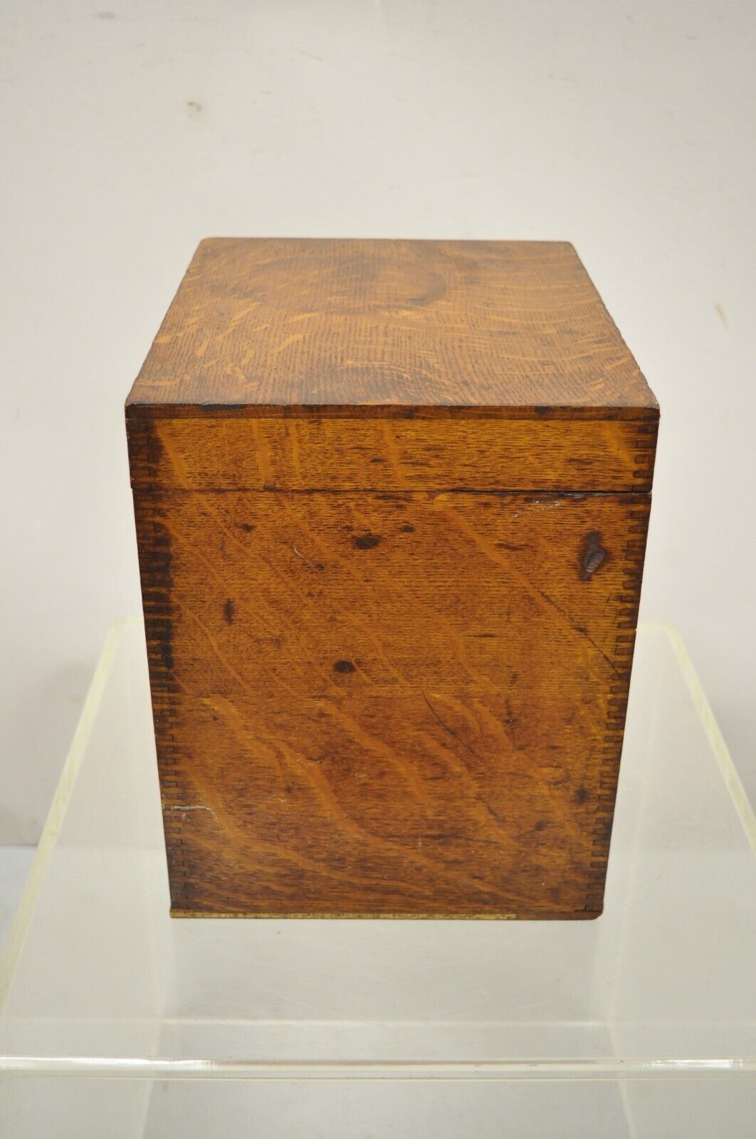 Antique 11" Oak Wood Arts & Crafts Storage Hinged Sewing Box