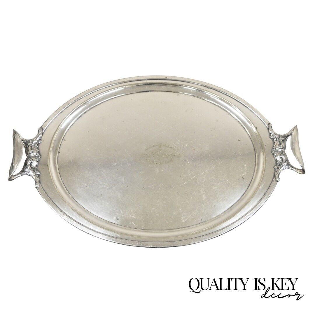 Antique Victorian Silver Plated Meriden B Co. Oval Serving Platter Tray Engraved