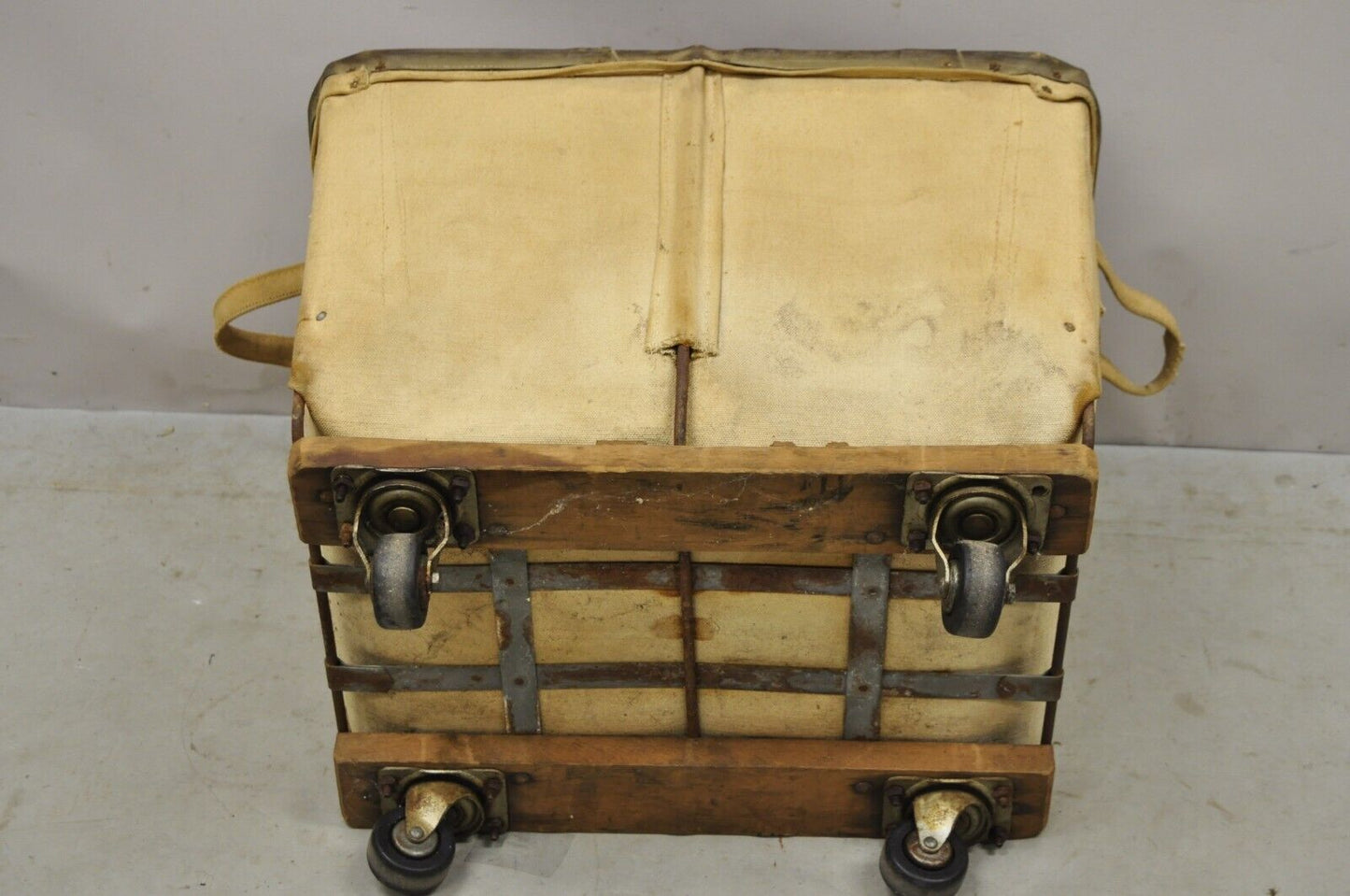 Vintage Industrial Canvas Rolling Storage Laundry Bin by Steel on Wheels