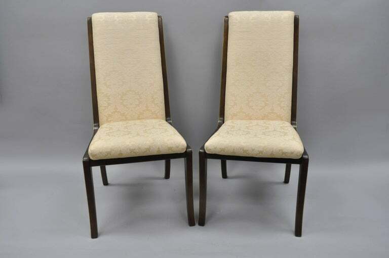 Pair William Doezema for Baker Mastercraft Brass Inlay Upholstered Dining Chairs