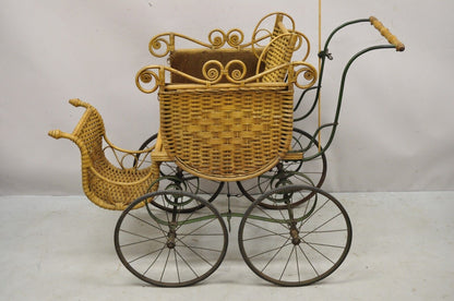 Antique Victorian Wicker Vintage Baby Buggy Stroller Carriage Full Size