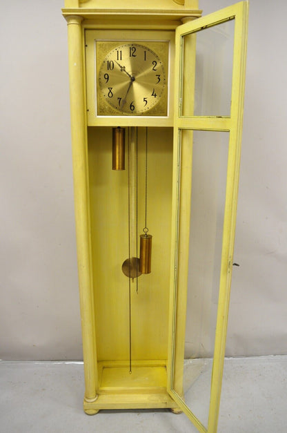 Antique Colonial Mfg Co Beige Painted Tall Case Federal Style Grandfather Clock