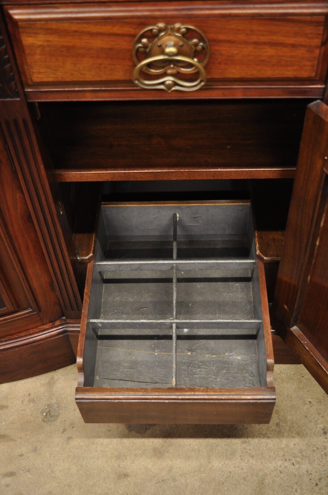 Antique French Renaissance Art Nouveau Mahogany Bowed Front Buffet Sideboard