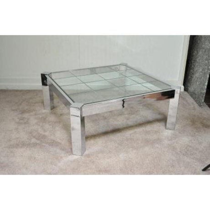 Vintage Mid Century Modern Chrome Etched Glass Square Coffee Table Pace Baughman