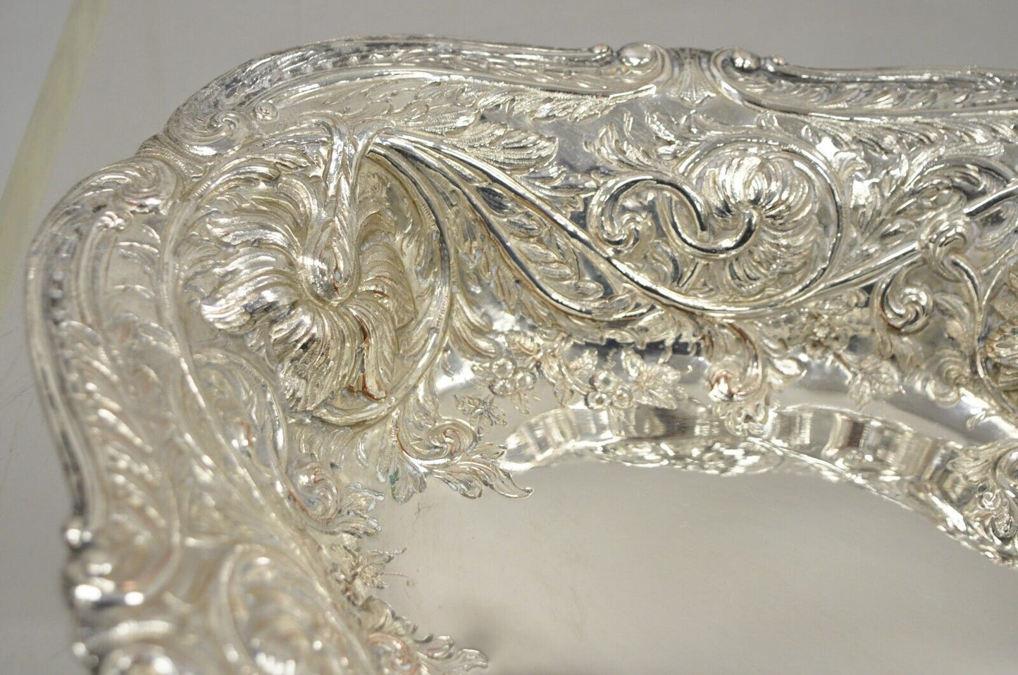 Pair M&H English Victorian Art Nouveau Silver Plate Floral Repousse Fruit Bowls