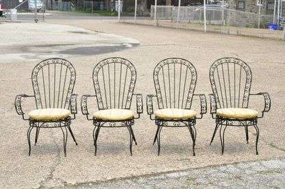 Vintage Italian Regency Wrought Iron Fan Back Sunroom Dining Chairs - Set of 4