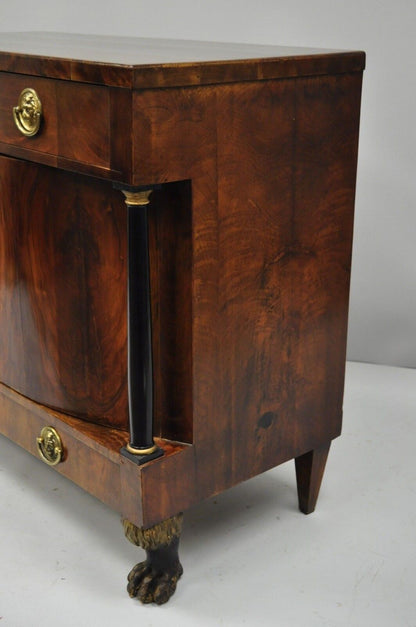 19th C American Empire Lion Claw Foot Crotch Mahogany Server Cabinet