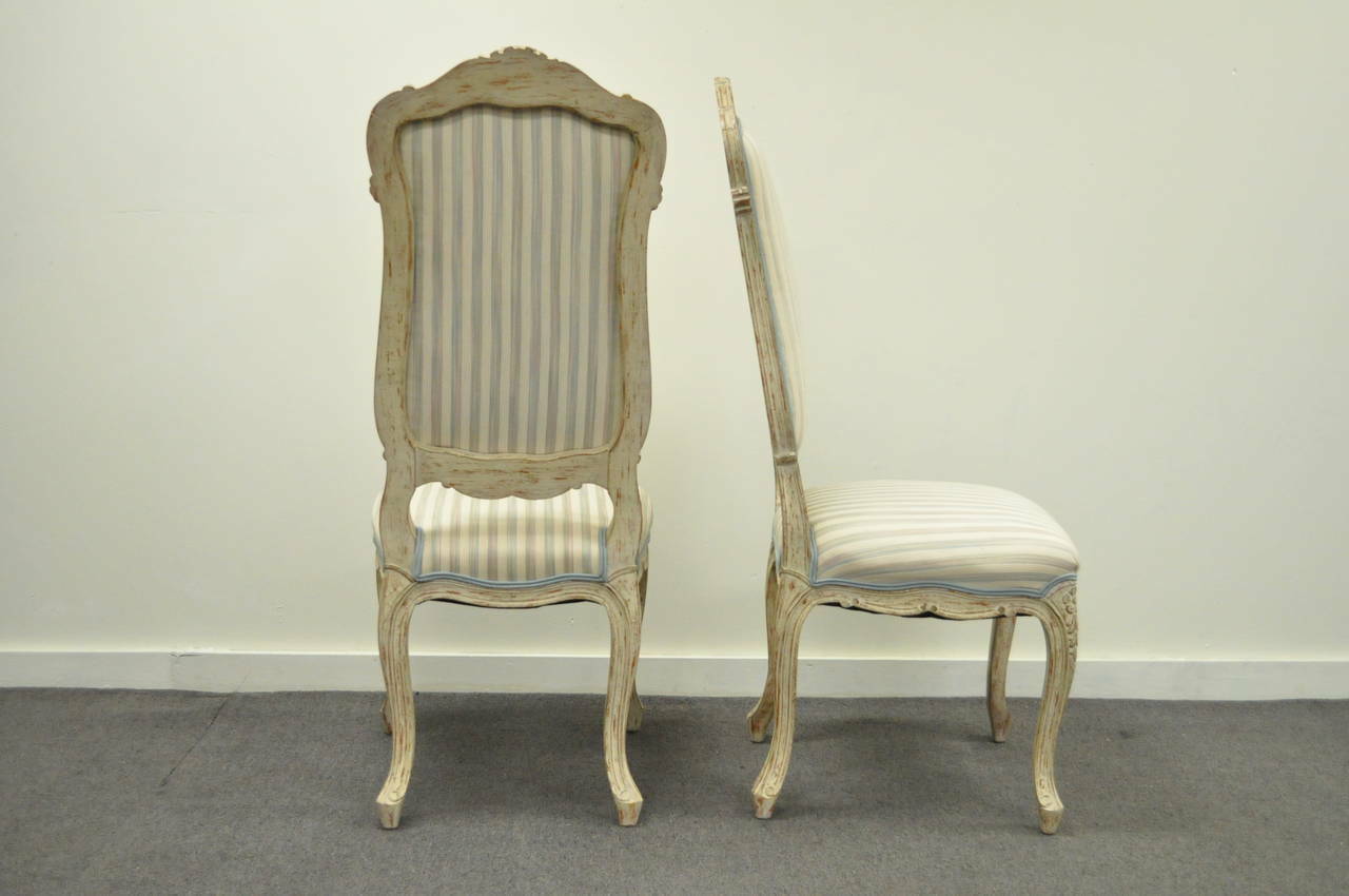 4 Vintage Swedish Rococo French Louis XV Style Distress Painted Dining Chairs