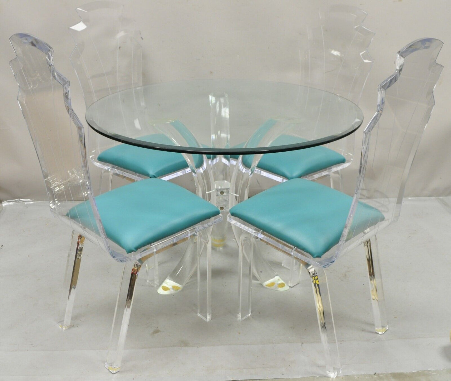 Vintage Lucite Acrylic Mid Century Sculptural Dining Table & 4 Chairs - 5 Pc Set