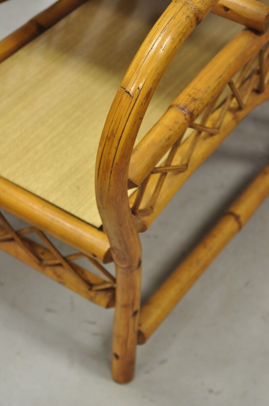 Vintage Tiki Rattan Bentwood Bamboo 2 Tier Sculptural End Tables - a Pair