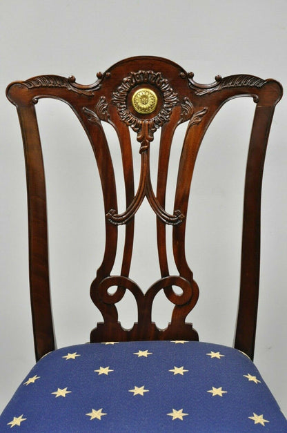 Set of 6 Maitland Smith Mahogany Chippendale Style Dining Chairs w/ Brass Ormolu