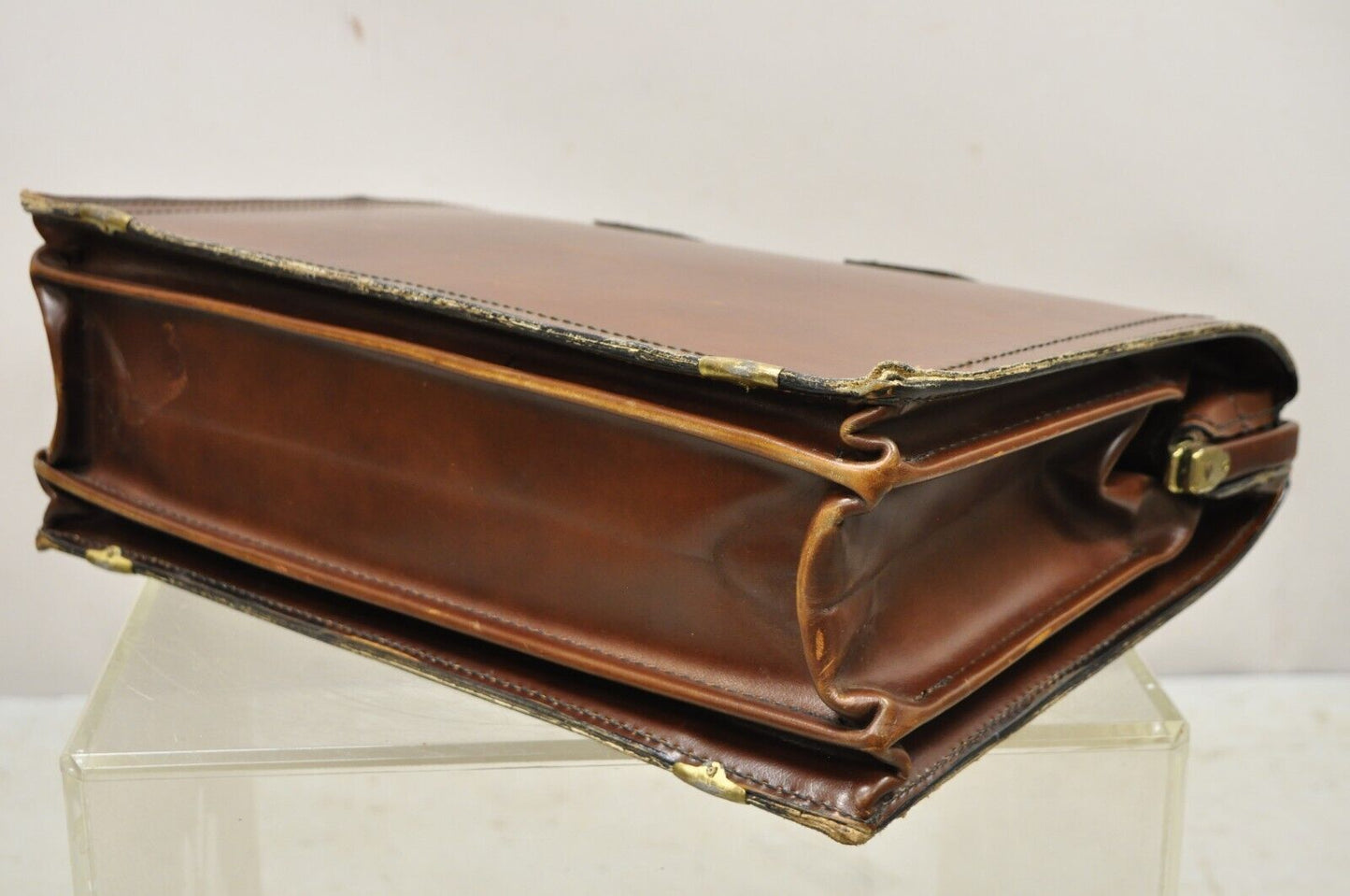 Vintage Mid Century Modern Saddle Leather Briefcase Case by Lion Leather Prods.